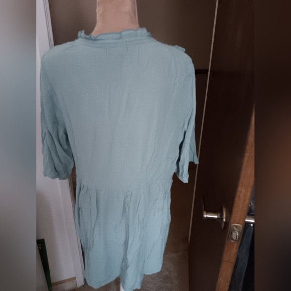 SOLD!  Sale 🌞 Artesia~Pastel Blue Embroidered Ruffle Eyelet Tassel Blouse NWOT - Picture 2 of 16